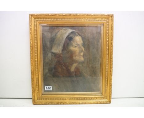 Elfreda Bertrude Beaumont (1891-1987) Portrait of Woman in white headwear, 36.5cm x 32cm 
