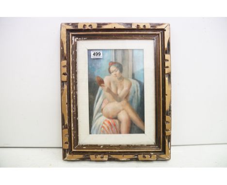 Oil on Board Portrait of a Seated Nude Female in a pose, 29cm x 19cm 