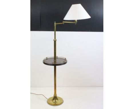 Edwardian Mahogany and Brass Reading / Library Lamp with articulated lamp arm, the central mahogany circular tray with a bras