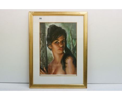 J H Lynch, framed 1960's Portrait Print of a Young Woman titled ' Tina ', 59cm x 45cm 