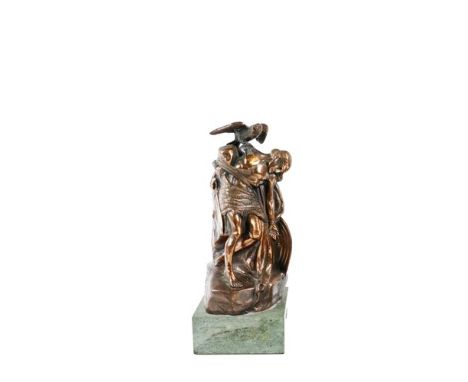 After Oliver Sheppherd&nbsp; (1865-1941)  "The Fallen Cu Chulainn,"&nbsp;bronze mounted on square Connemara marble plinth, ap