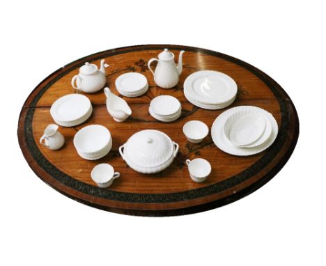 A white monochrome&nbsp;Wedgwood porcelain Dinner, Tea and Coffee Service,&nbsp;candlelight pattern, 8 place setting with din