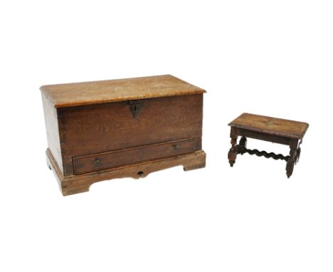 An unusual small Coffer Chest, of rectangular form with hinged cover and base drawer on bracket plinth, 22" (56cms), and a sm