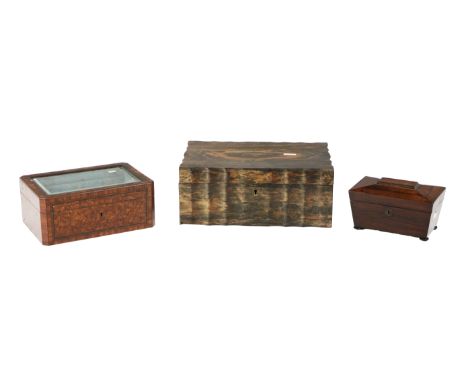 A 19th Century French kingswood marquetry Bijouterie Box, with glazed top and padded interior, an Anglo-Indian coromandelwood