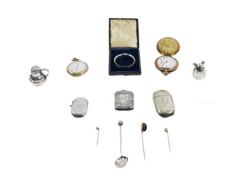Silverware etc:&nbsp; A varied collection of Trinkets, including three silver engraved or embossed vesta cases, two novelty s