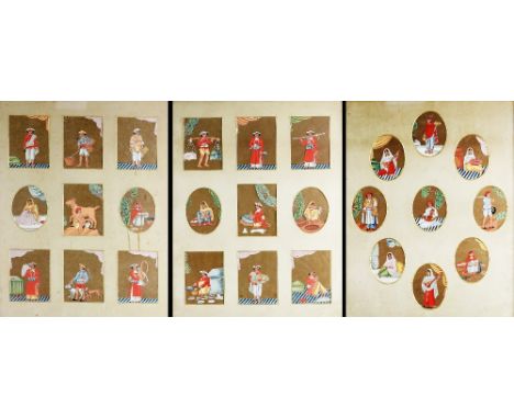 19th Century Indian School  A group of 27 miniature oval and portrait Mica Drawings, depicting male and female figures in nat