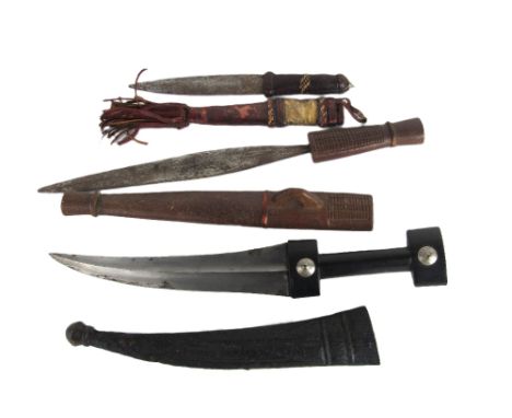 Militaria: Ethnographical&nbsp;- A 19th Century Persian 'Jambiya' the double sided and curved blade housed in embossed leathe