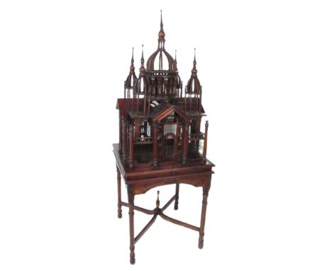 A Georgian style Vintage mahogany 'Sacre Couer' Bird Cage on stand, approx. 190cms high x 72cms squared (75" x 28") (1)