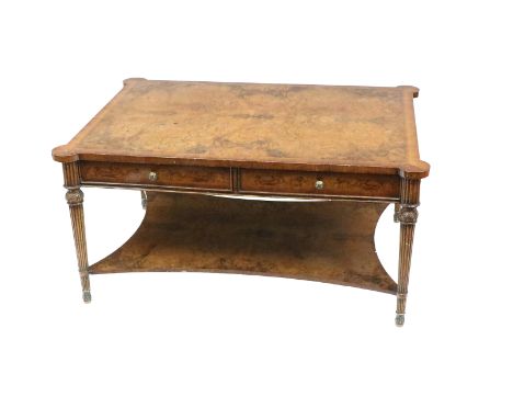 A very good quality inlaid and crossbanded walnut Coffee Table, the rectangular top with projecting rounded corners above two