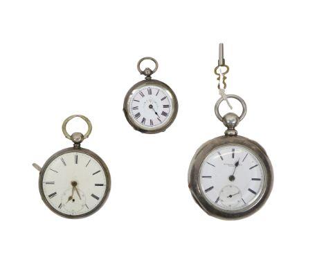 Three enamel dial varied sized silver and plated Pocket Watches, as is. (3)