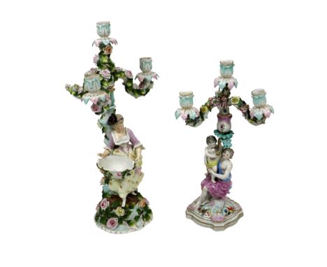 A Dresden porcelain Candelabra, modelled with two classical figures, approx. 44cms high (17"); together with a similar ditto 