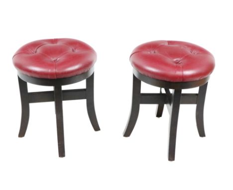 A set of ten modern low Pub Stools, with deep button seats with turned legs. (10)