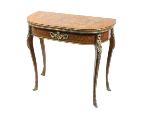 A 19th Century French kingswood fold-over Card Table, with geometric design inlaid top with wide crossbanded border, opening 