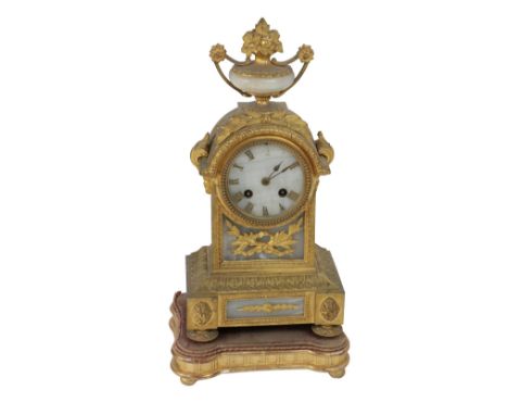 A late 19th Century gilt brass and onyx Boudoir&nbsp;Mantle Clock,&nbsp;the movement by Japy Freres, the circular onyx dial w