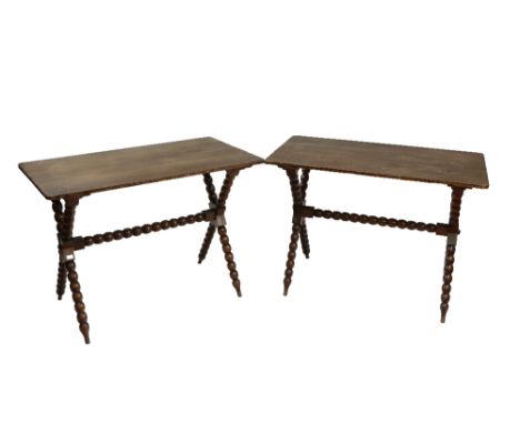 A very unusual pair of bobbin turned and framed walnut and pine Side Tales,&nbsp;in the manner of Strahan, indistinctly stamp