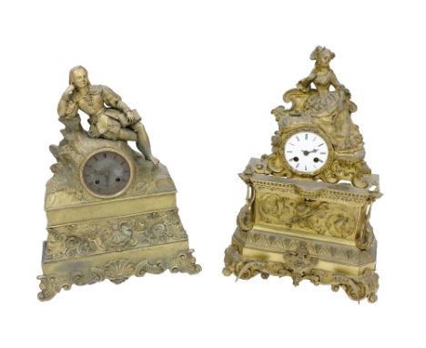 An attractive 19th Century French figural Mantle Clock, the top surmounted with elegant young lady resting, inset with circul