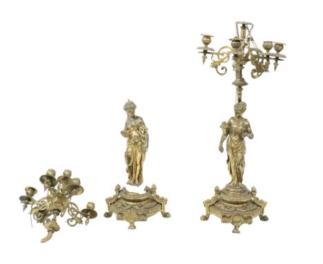 A pair of four branch S light figural Candelabra, with classical lady supports with shaped bases, on paw feet, approx. 74cms 