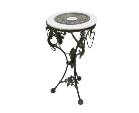 A Neo-Classical style bronze Sellette or Jardiniere Stand, with bronze medallion to circular white marble top, the supporting