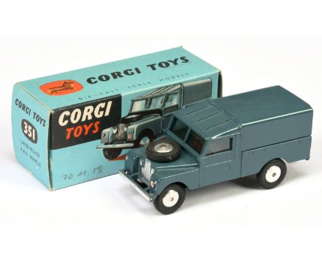 Corgi Toys 351 "RAF" Land Rover - finished in "RAF" blue, silver trim, flat spun hubs and metal tow hook - Near Mint in a Exc