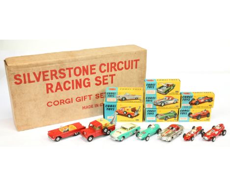 Corgi Toys GS15 Gift Set "Silverstone" to Include (1) 150S Vanwall Racing Car - red, (2) 152S BRM Racing Car - turquoise, dec