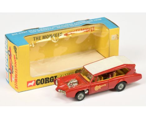 Corgi Toys 277 "The Monkees" - Monkeemobile - red body, white roof, yellow interior with figures, chrome trim including engin