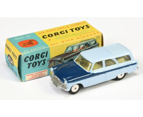 Corgi Toys 424 Ford Zephyr Estate Car - two-tone blue/pale blue-lilac, lemon interior, silver trim and flat spun hubs - Good 