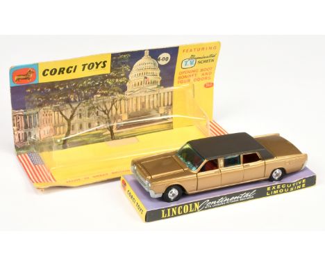 Corgi Toys 262 Lincoln Continental Executive Limousine - gold body with BROWN PAINTED ROOF, maroon interior, spun hubs and ba