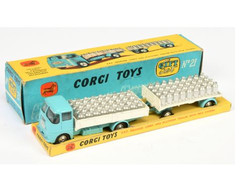 Corgi Toys GS21 Gift Set to include - ERF Dropside Lorry - light blue cab and chassis, white back, silver trim, spun hubs and