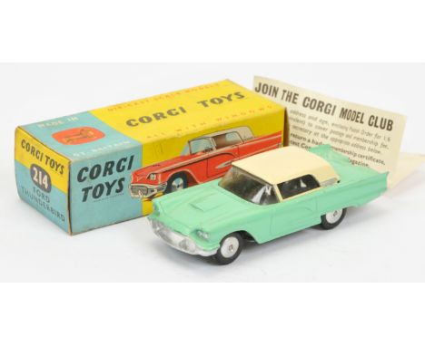 Corgi Toys 214 Ford Thunderbird - light green with cream hood, silver trim and flat spun hubs - Good Plus to Excellent still 