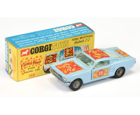 Corgi Toys 348 Ford Mustang Fastback "Flower Power" Stock Car - lilac body, pale blue interior, chrome trim, cast hubs and ps