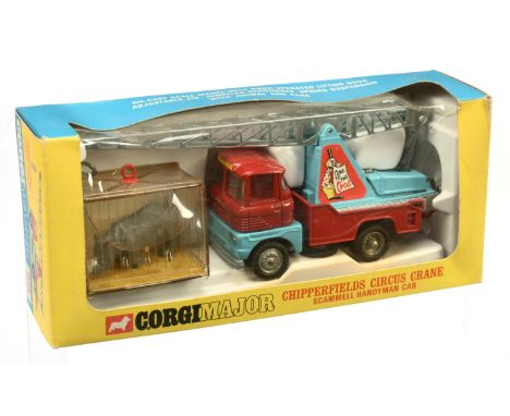 Corgi Toys 1144 "Chipperfields Circus" Scammell Handyman Crane truck - blue, red including interior, cast hubs, chrome jib wi