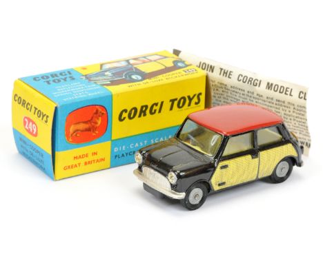 Corgi Toys 249 Morris Mini Cooper "Wickerwork" - black body with red roof, "Wickerwork" side and rear panels, lemon interior,