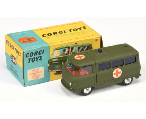 Corgi Toys 354 Commer Military "Ambulance" - green, blue rear windows and roof light, red interior, and spun hubs - Excellent