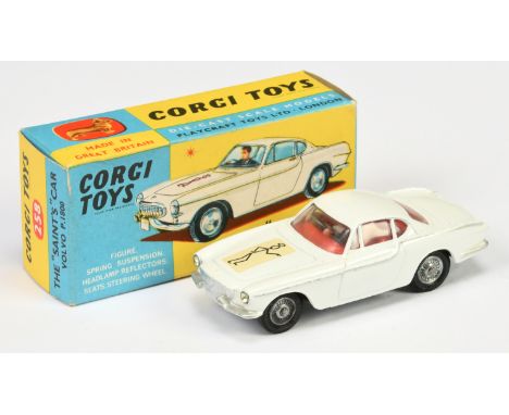 Corgi Toys 258 "The Saints" Volvo P1800 Car - white body, red interior with figure driver, silver trim, and hard to find cast