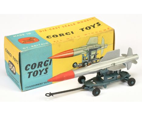 Corgi Toys 350 "Thunderbird" Guided Missile On Assembly Trolley - "RAF" blue with black wheels and silver missile red precisi