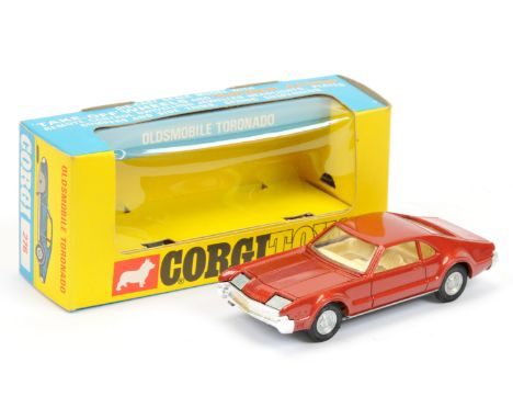 Corgi Toys 276 Oldsmobile Toronado - metallic brown, cream interior, chrome trim and "Golden Jacks Take-Off" wheels Mint in a