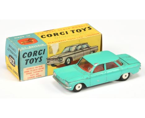 Corgi Toys 229 Pre-production Colour Trail Chevrolet Corvair - turquoise body, red interior, silver trim and flat spun hubs -