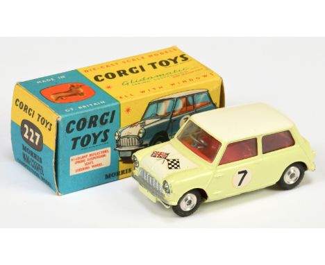 Corgi Toys 227 Morris Mini Cooper "Competition Model" - pale yellow (primrose) body with white roof and bonnet, red interior,