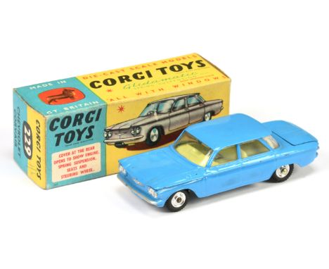 Corgi Toys 229&nbsp; Chevrolet Corvair - mid-blue body, lemon interior, silver trim and spun hubs - Good Plus still a bright 