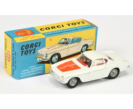 Corgi Toys 258 "The Saints" Volvo P1800 Car - white body, red interior with figure driver, silver trim, cast hubs and red bon