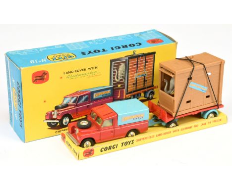 Corgi Toys GS19 Gift Set "Chipperfields Circus" - Land Rover, red body blue tinplate (1st issue) canopy, lemon interior, silv