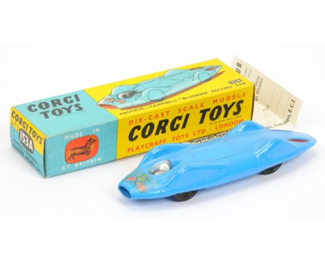 Corgi Toys 153A Proteus-Campbell Record Car - blue body with red rear flashes, black plastic wheels, figure driver and "Union