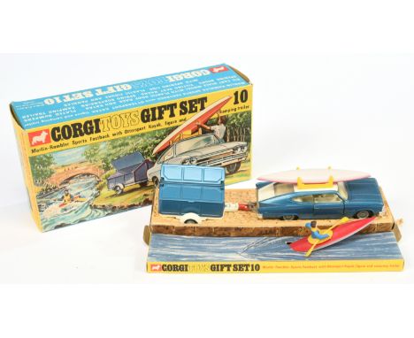 Corgi toys GS10 Gift Set to Include - Marlin Rambler Sports Fastback - blue with white roof, off white interior, chrome trim,