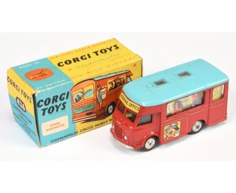 Corgi toys 426 "Chipperfields Circus" Smiths Karrier Mobile booking office - red body, blue roof, silver trim and spun hubs -