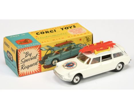 Corgi Toys 475 Citroen Safari "Corgi Ski Club" - white body, drab and brown interior, silver trim, spun hubs, with 4 x red sk