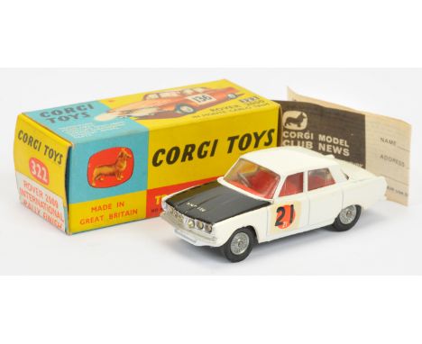 Corgi Toys 322 Rover 2000 "International Rally Finish" - white body with black bonnet, red interior, silver trim, cast hubs, 