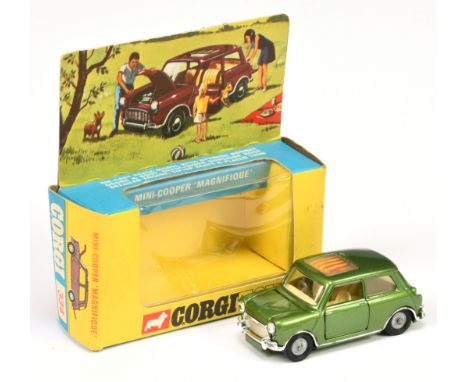 Corgi Toys 334 BMC Mini Cooper S "Magnifique"- metallic green body, cream interior, red and yellow sliding sunroof panel, chr