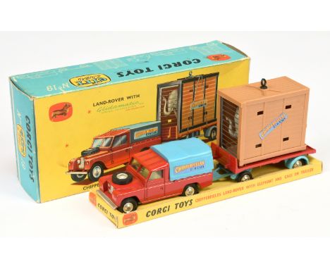 Corgi Toys GS19 Gift Set "Chipperfields Circus" - Land Rover, red body blue plastic (2nd issue) canopy lemon interior, silver