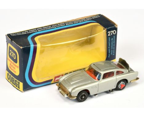 Corgi Toys 270 "James Bond" Aston Martin DB5 - silver body, red interior with "James Bond &amp; Bandit" figures, tyre slasher