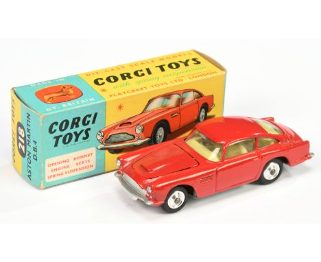 Corgi Toys 218 Aston Martin DB4 - deep darker red body with closed vent, lemon interior, silver trim and spun hubs - Near min